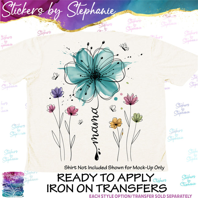 (s04-166) Mama Wildflowers Flowers Iron-On Transfer