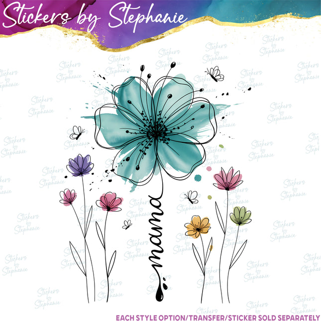 (s04-166) Mama Wildflowers Flowers Iron-On Transfer