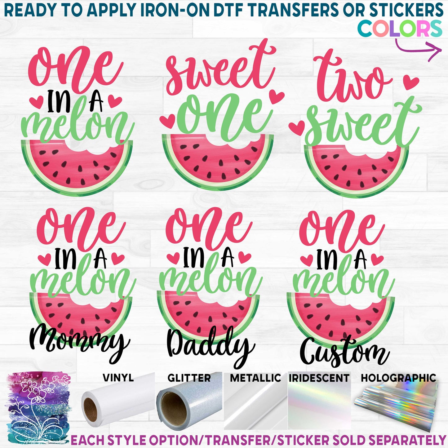 (s004-2E) Red Watermelon One in a Melon, Sweet One, Two Sweet, Family Custom Text