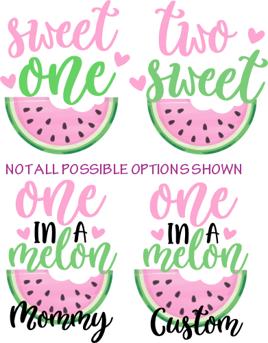 (s004-2G) Pink Watermelon One in a Melon, Sweet One Family Custom Text
