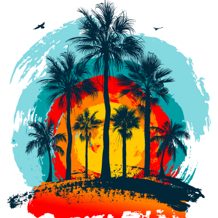 (040-02-E) Retro Sunset Palm Trees