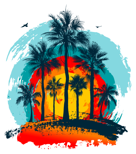 (040-02-E) Retro Sunset Palm Trees