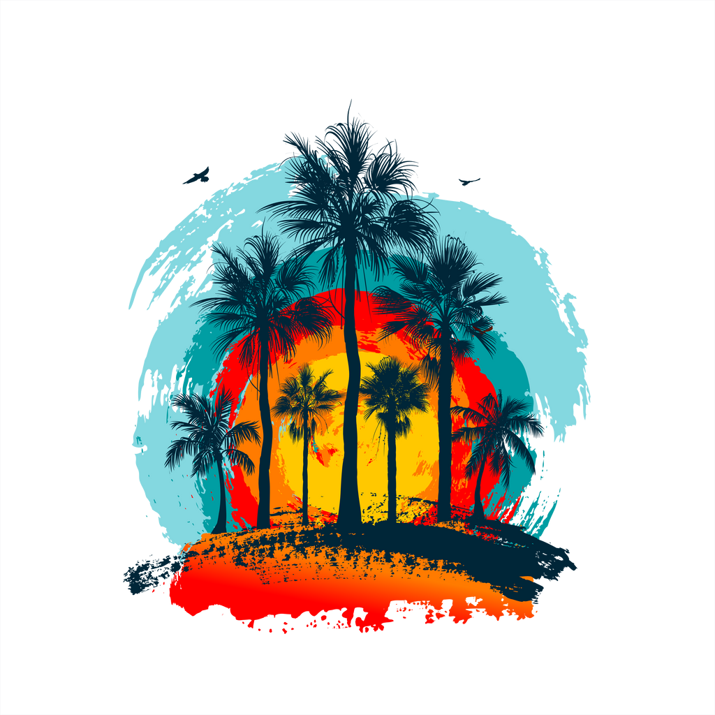 (040-02-E) Palm Tree Retro Sunset