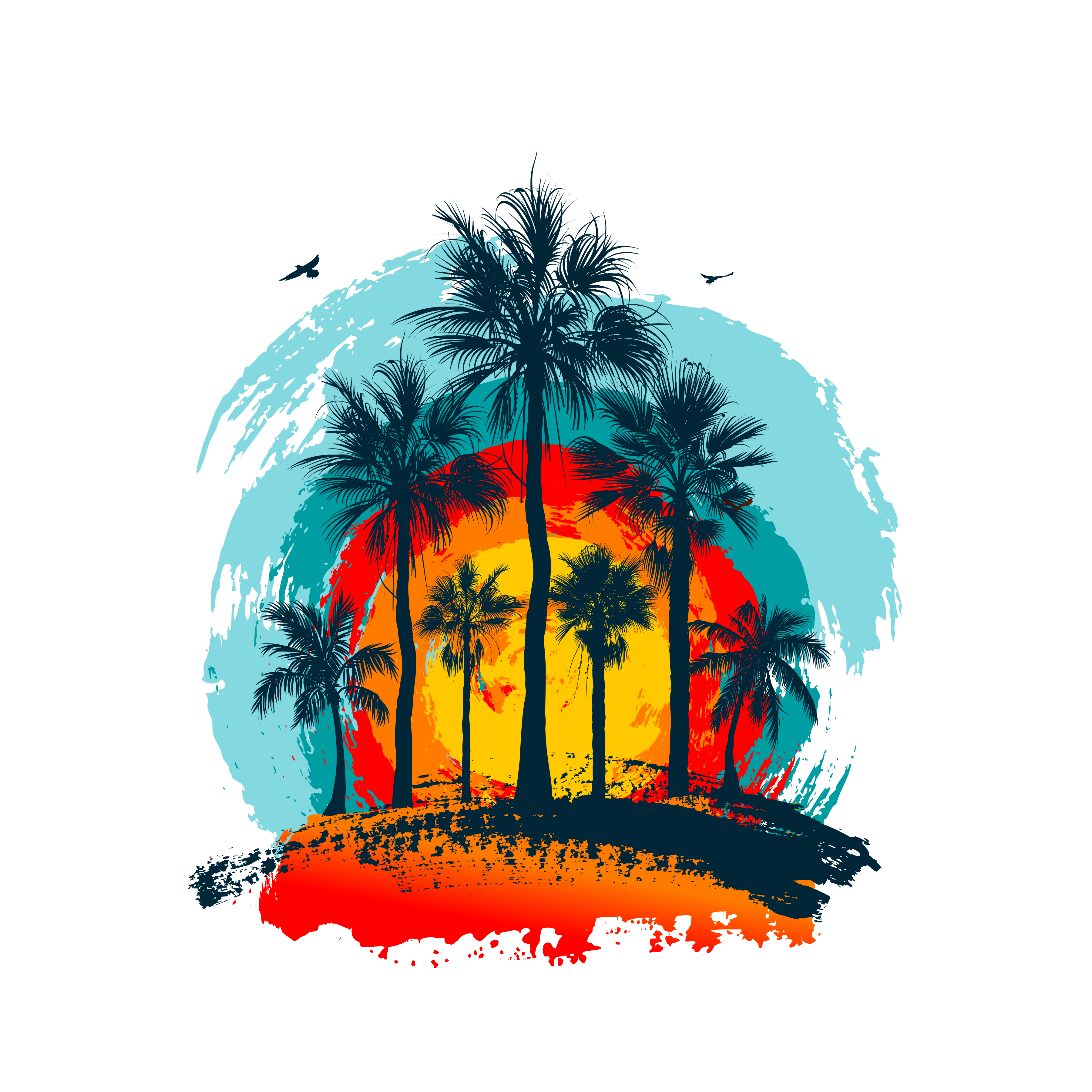(040-02-E) Palm Tree Retro Sunset