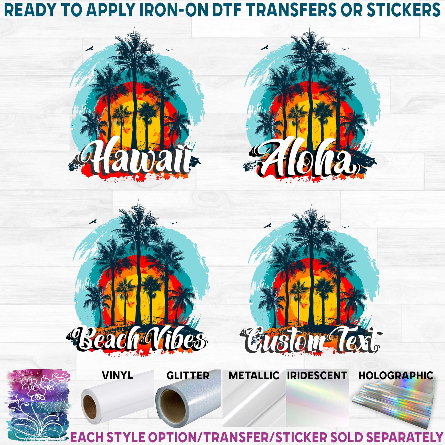 (s040-2E) Palm Tree Retro Sunset Hawaii Florida Bahamas Aloha Beach Vibes Custom Text