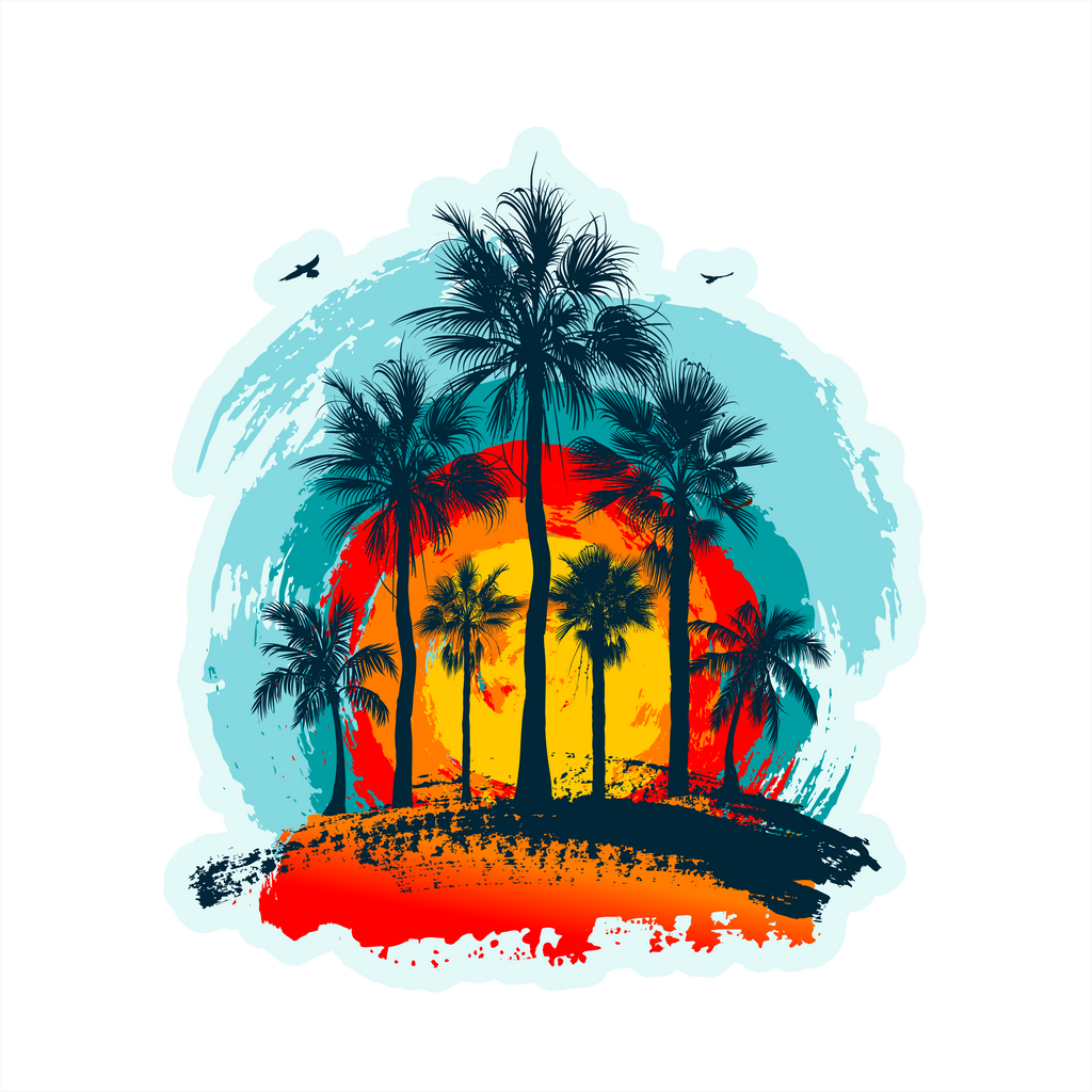 (040-02-E) Palm Tree Retro Sunset