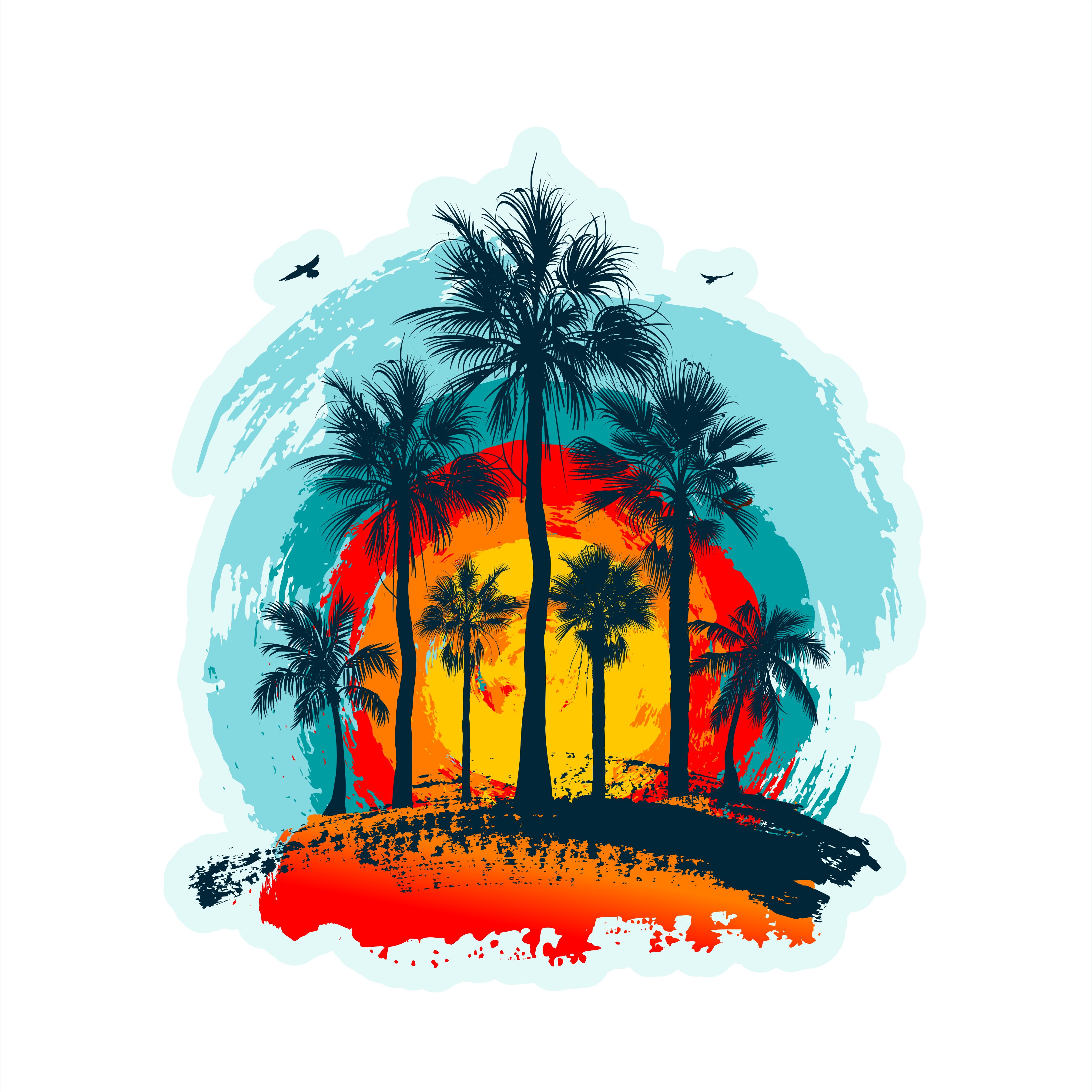 (040-02-E) Palm Tree Retro Sunset