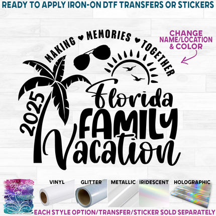 (040-02-G) Palm Tree Custom Family Vacation Trip Customize with Name or Location