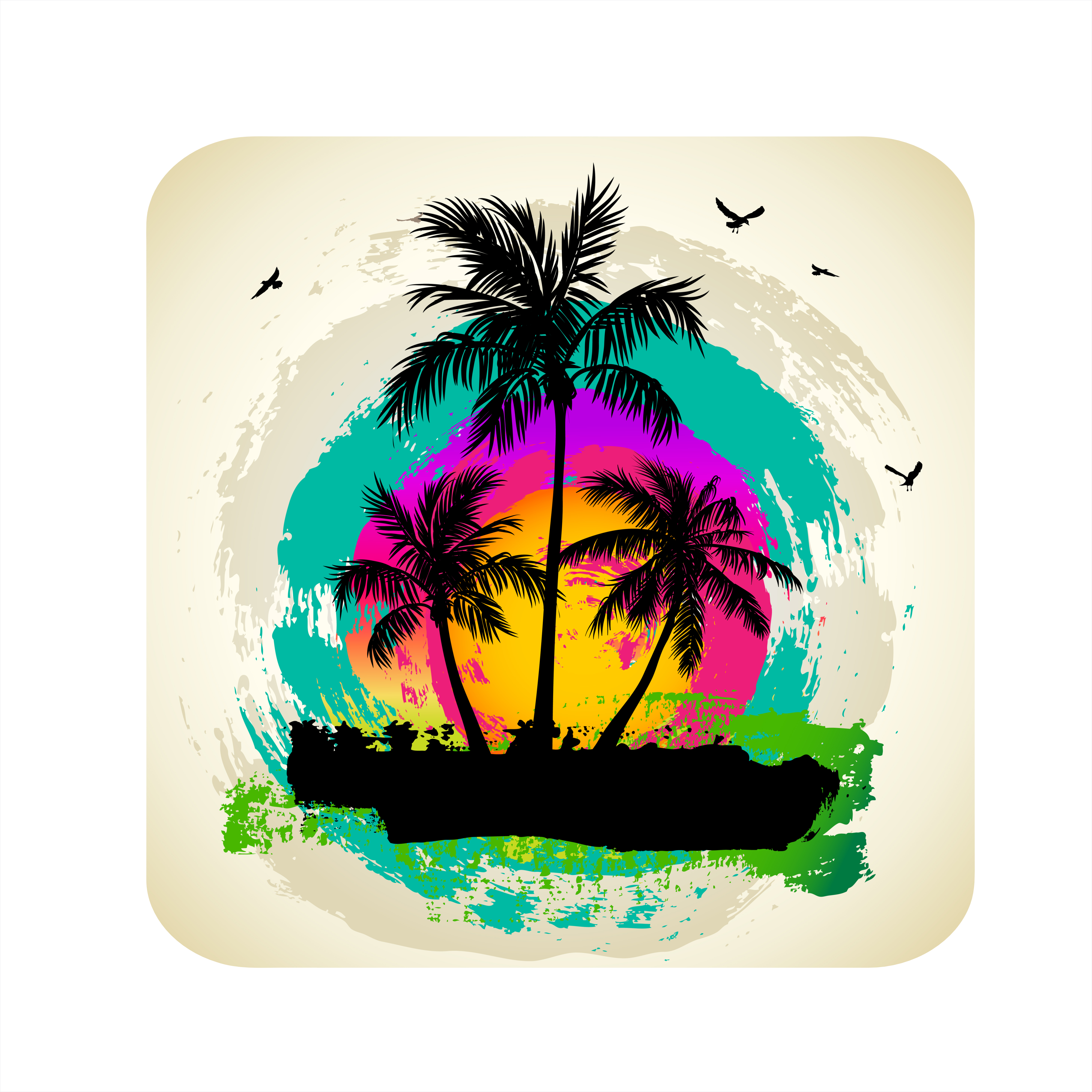 (040-02-F) Palm Tree Retro Sunset