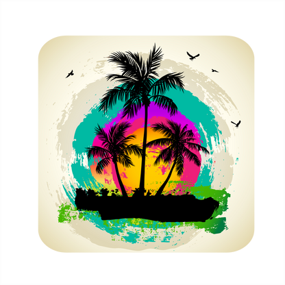 (s040-2F) Palm Tree Retro Sunset Hawaii Florida Bahamas Aloha Beach Vibes Custom Text