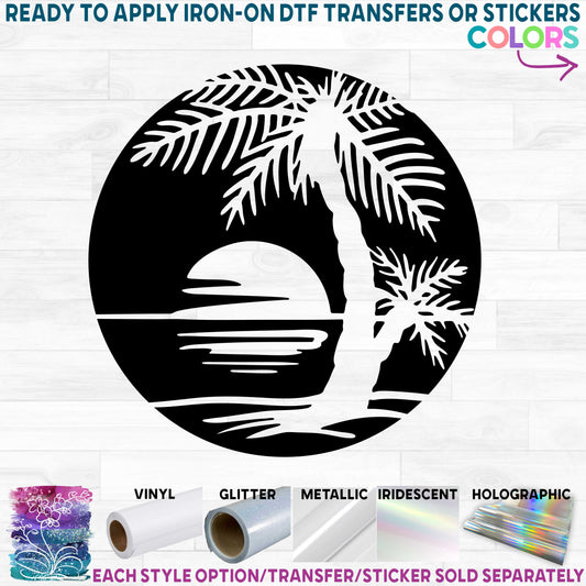 (s040-1K) Palm Tree Sunset Summer Vacation Printed Heat Transfer or Sticker