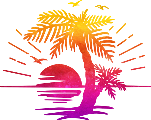 (s040-1L) Palm Tree Sunset Summer Vacation
