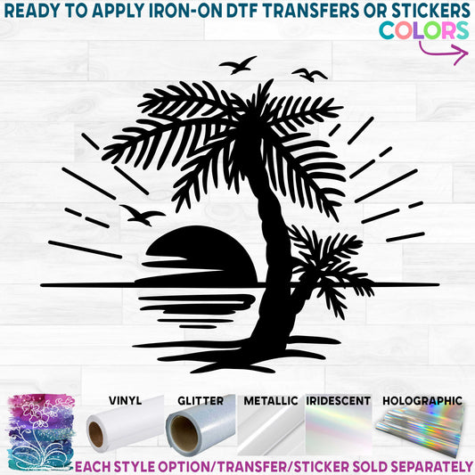 (s040-1L) Palm Tree Sunset Summer Vacation Printed Heat Transfer or Sticker