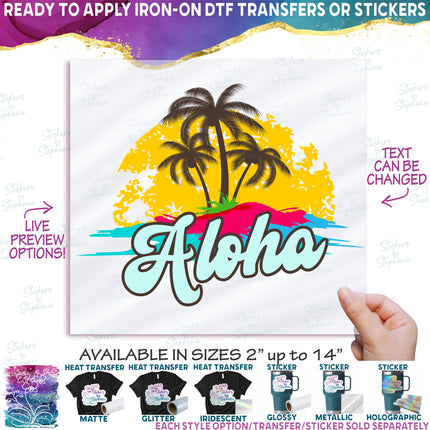 (040-02-C) Palm Tree Retro Sunset Hawaii Florida Bahamas Custom Text