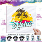 (040-02-C) Palm Tree Retro Sunset Hawaii Florida Bahamas Custom Text