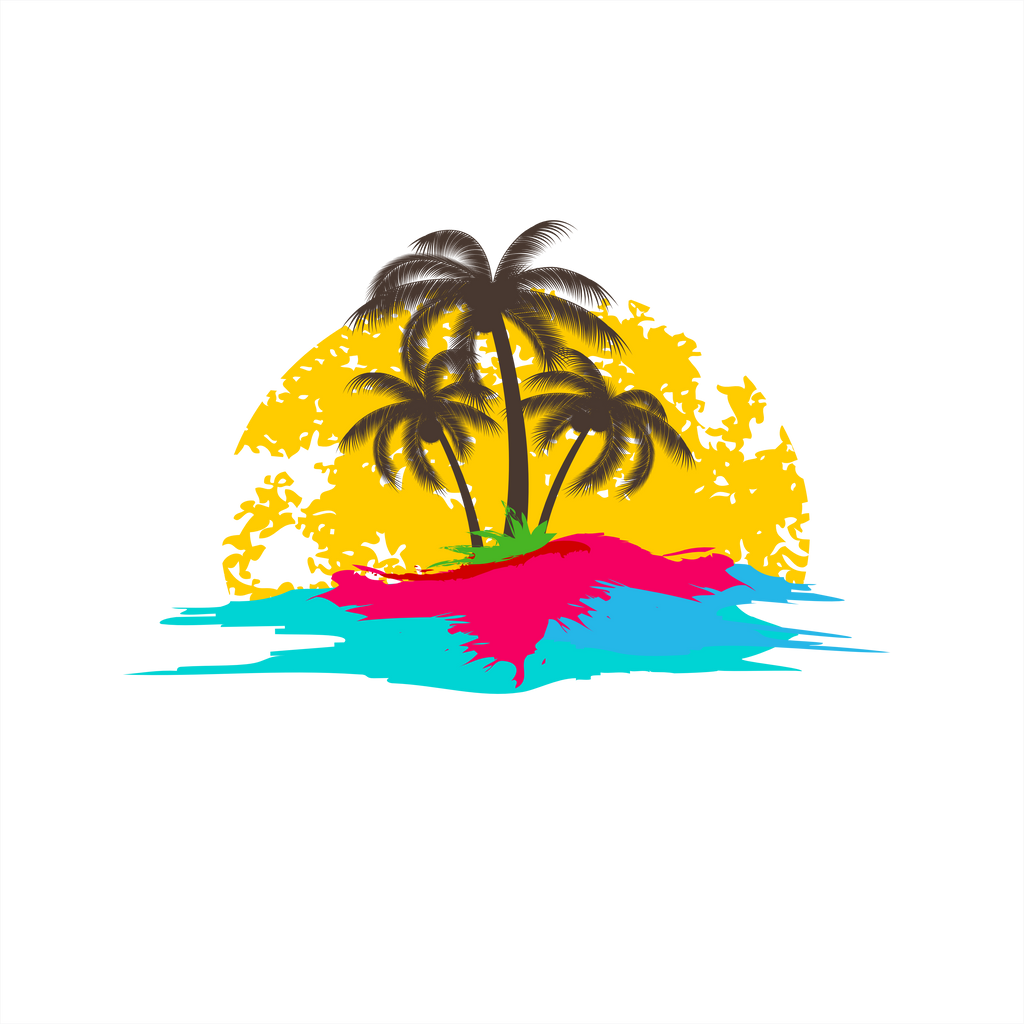 (040-02-C) Palm Tree Retro Sunset Hawaii Florida Bahamas Custom Text