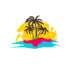 (040-02-C) Palm Tree Retro Sunset Hawaii Florida Bahamas Custom Text