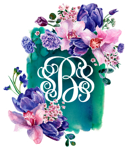 (401-B) Watercolor Floral Flowers Monogram Custom Text