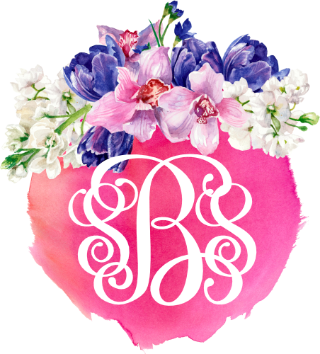(401-C) Watercolor Floral Flowers Monogram Custom Text