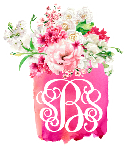 (401-D) Watercolor Floral Flowers Monogram Custom Text