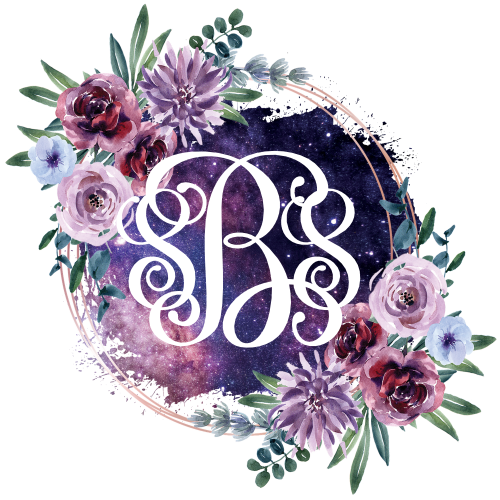 (401-E) Watercolor Purple Floral Flowers Galaxy Monogram Custom Text