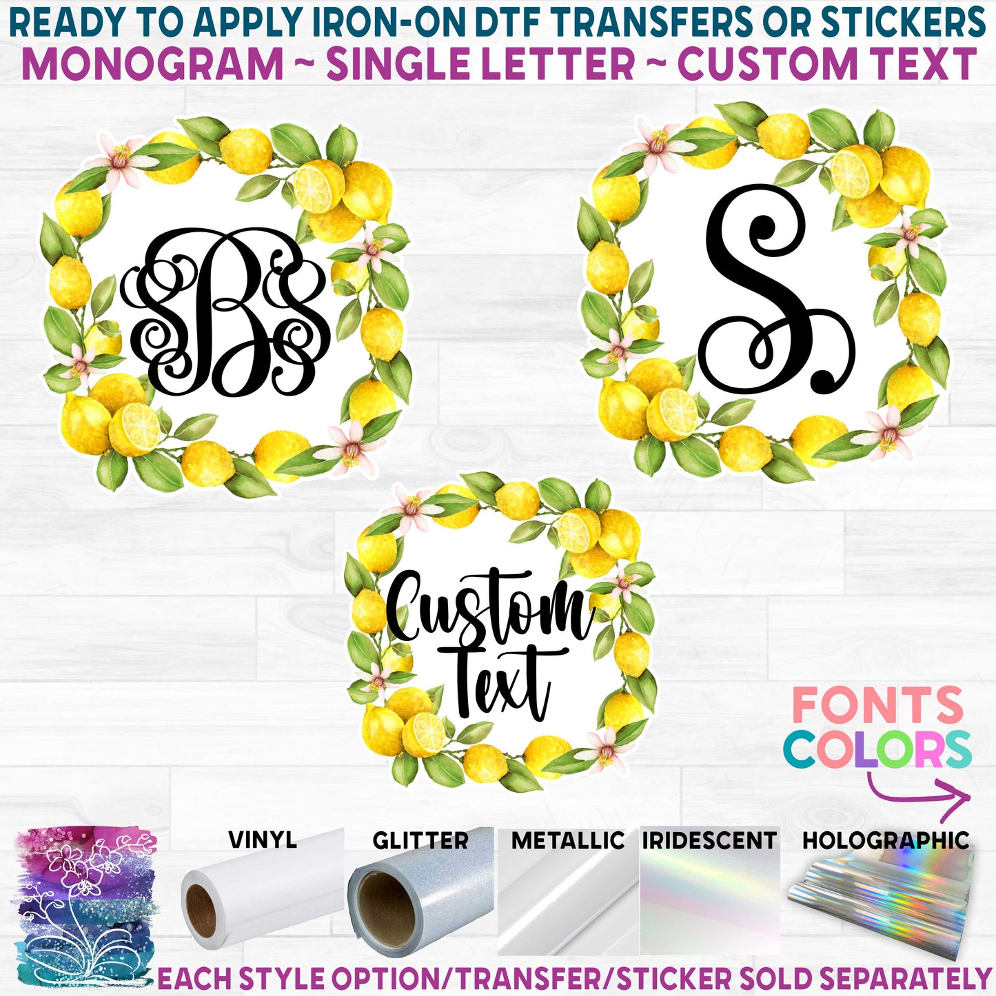 (s402-2) Watercolor Lemon Monogram Custom Text