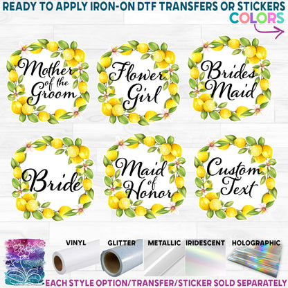 (s402-3) Watercolor Lemon Bridal Wedding Party Custom Text