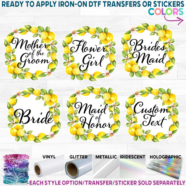 (s402-3) Watercolor Lemon Bridal Wedding Party Custom Text