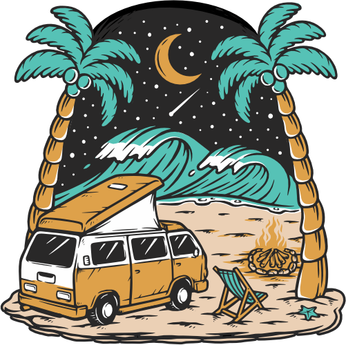 (405-1O) Camper Van Beach Landscape