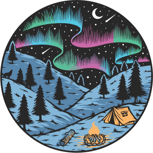 (405-1R) Tent Northern Lights Landscape