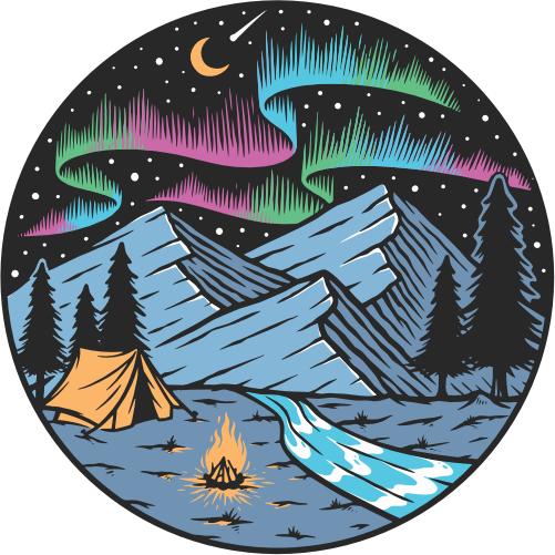 (405-1S) Tent Northern Lights Landscape