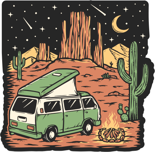 (405-1U) Camper Van Desert Landscape
