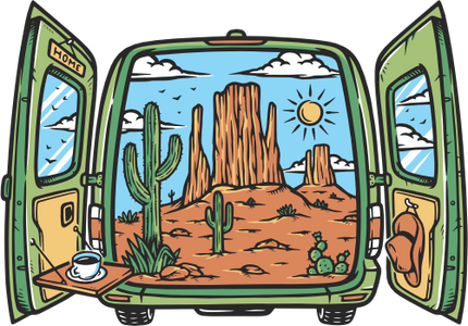 (405-1W) Camper Van Desert Landscape