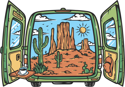 (405-1W) Camper Van Desert Landscape