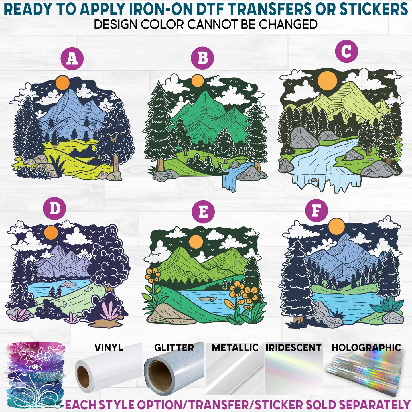 (s405) Landscapes Mountains Outdoors Printed Heat Transfer or Sticker