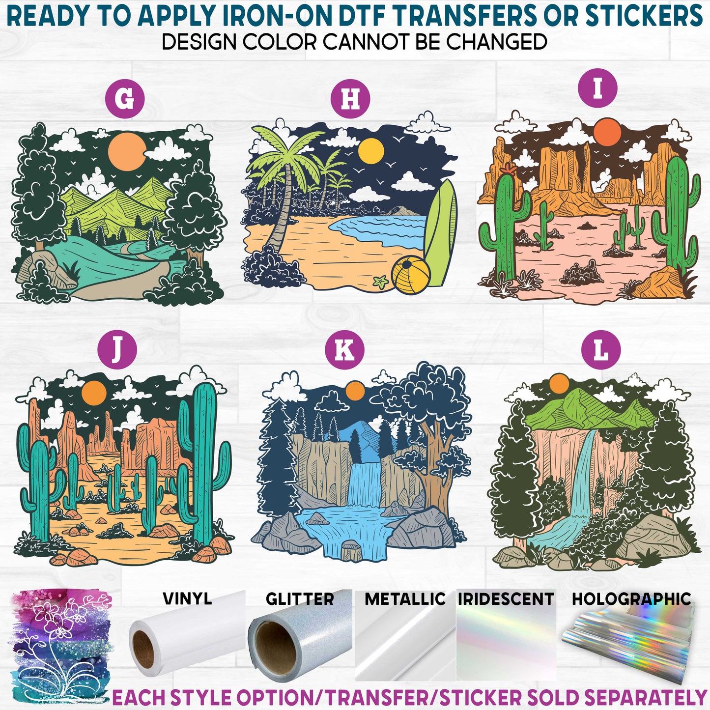 (s405) Landscapes Mountains Outdoors Printed Heat Transfer or Sticker