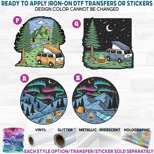 (s405) Camper Van Mountains Scene Landscape Printed Heat Transfer or Sticker