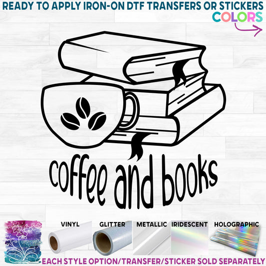 (s406-B) Coffee and Books Printed Heat Transfer or Sticker