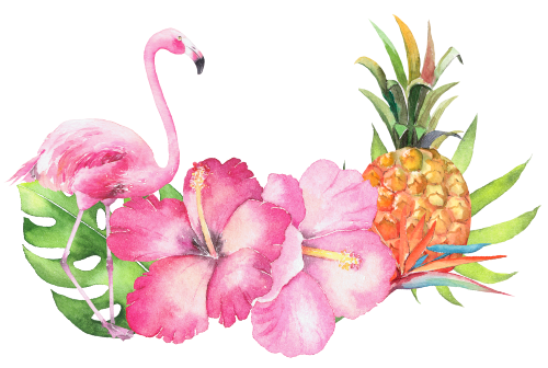 (407-01-A) Tropical Floral Flamingo Pineapple