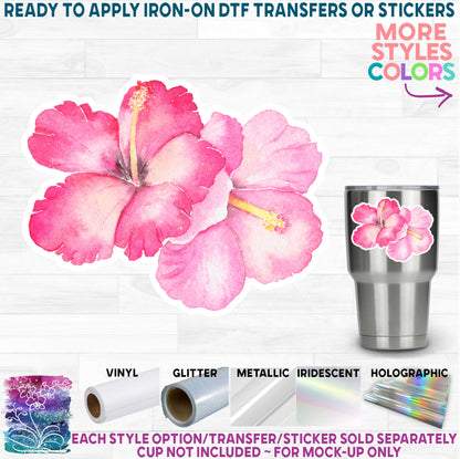 (s407) Watercolor Tropical Flowers Hibiscus Plumeria Bird of Paradise Printed Heat Transfer or Sticker