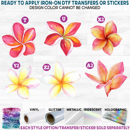 (s407) Watercolor Tropical Flowers Plumeria Printed Heat Transfer or Sticker