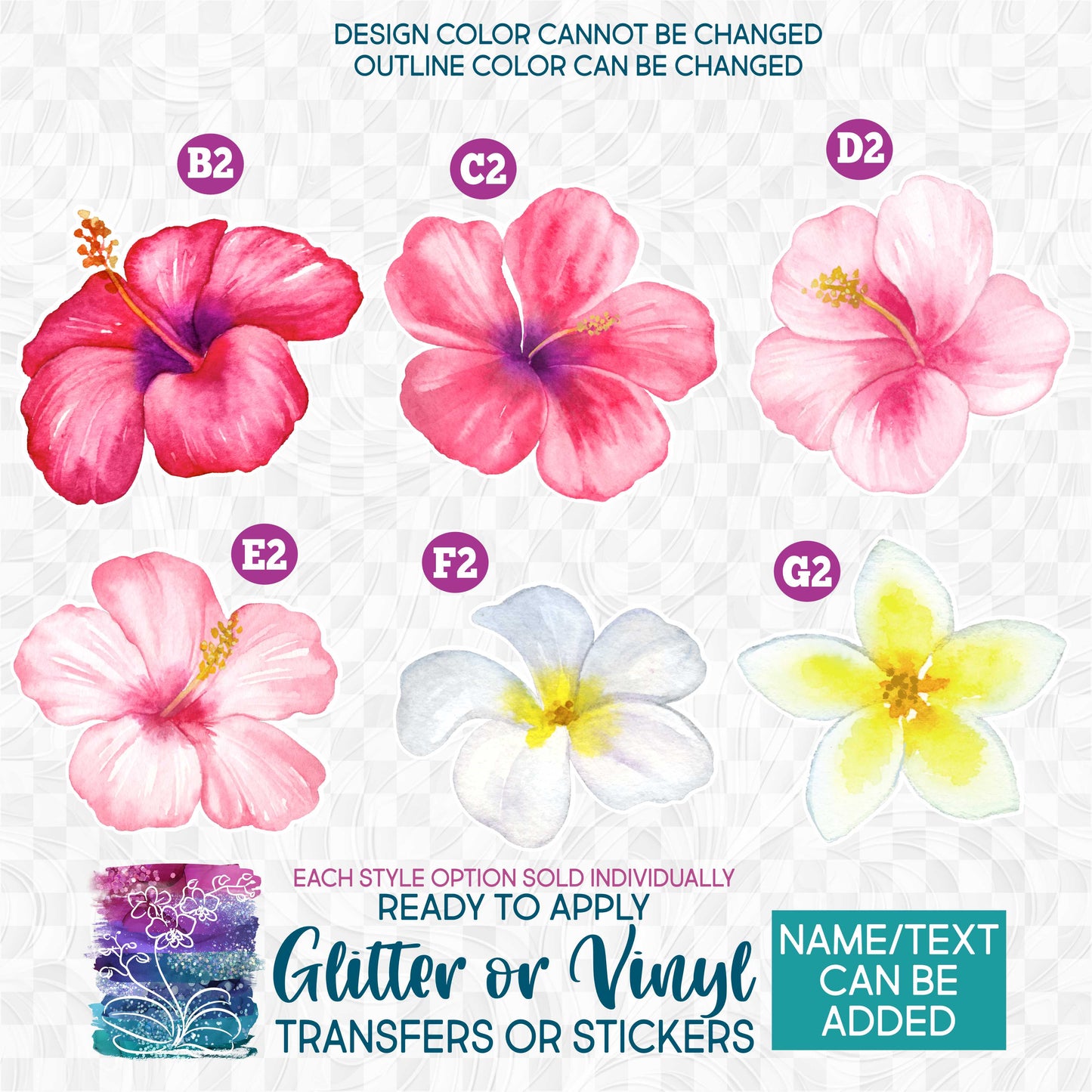 SBS-407 Watercolor Tropical Flowers Hibiscus Plumeria Custom Printed Iron On Transfer or Sticker