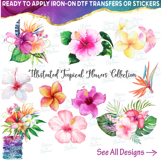 (s407) Watercolor Illustrated Tropical Flowers Hibiscus Plumeria Collection 50+ Style Options