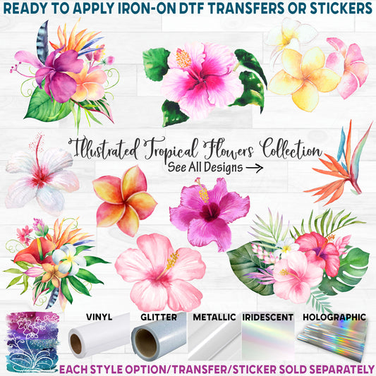 (s407) Watercolor Illustrated Tropical Flowers Hibiscus Plumeria Collection 50+ Style Options