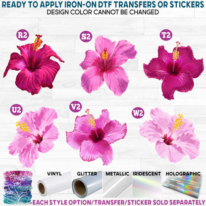 (s407) Watercolor Tropical Flowers Hibiscus Plumeria Printed Heat Transfer or Sticker