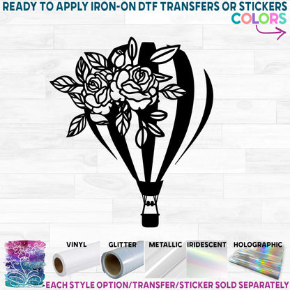 (s408) Floral Hot Air Balloon Printed Heat Transfer or Sticker