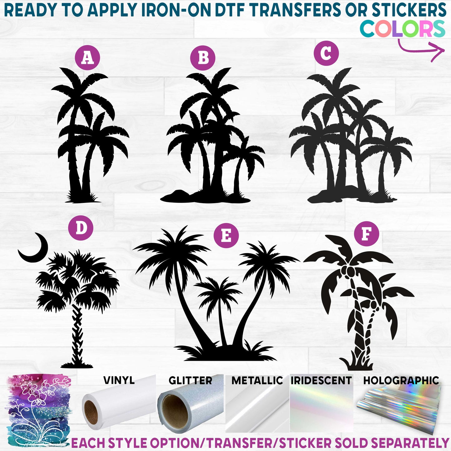 (s040-1) Palm Tree Trees Tropical Hawaiian 2 Printed Heat Transfer or Sticker