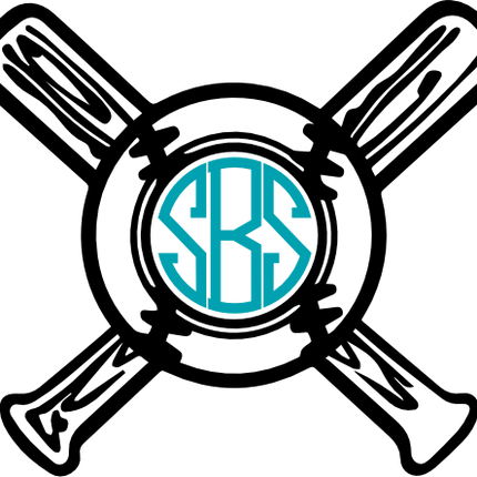 (041-01-1U) Baseball Bats Ball Monogram Frame Iron-On Transfer