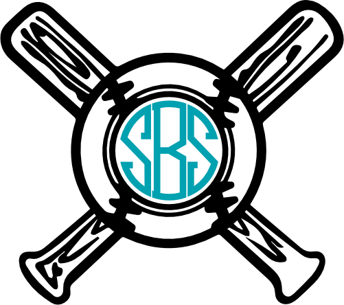 (041-01-1U) Baseball Bats Ball Monogram Frame Iron-On Transfer