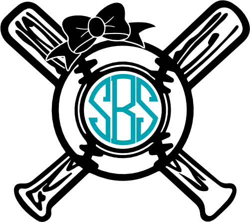 (041-01-1V) Baseball Bats Ball Bow Monogram Frame Iron-On Transfer